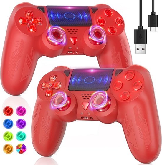 Draadloze gamecontrollerset (2 stuks) - RGB-licht, Turbo, 6-assige sensor en audioaansluiting voor PS4/PC