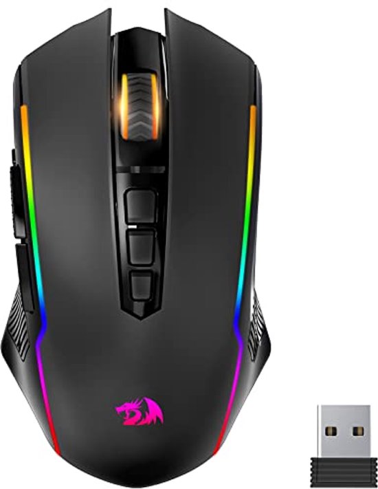Draadloze Gaming Muis 8000DPI met RGB Verlichting en Oplaadbare Batterij - 9 Programmeerbare Knoppen en Rapid Fire Functie van Merkloos
