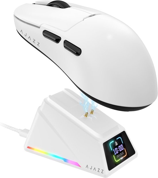 Draadloze Gaming Muis met Magnetische Oplaaddock en TFT Scherm, Pixart PAW3950 Sensor, Tot 42K DPI, Ultralicht Ontwerp en Duurzame HUANO Switch voor PC en MAC