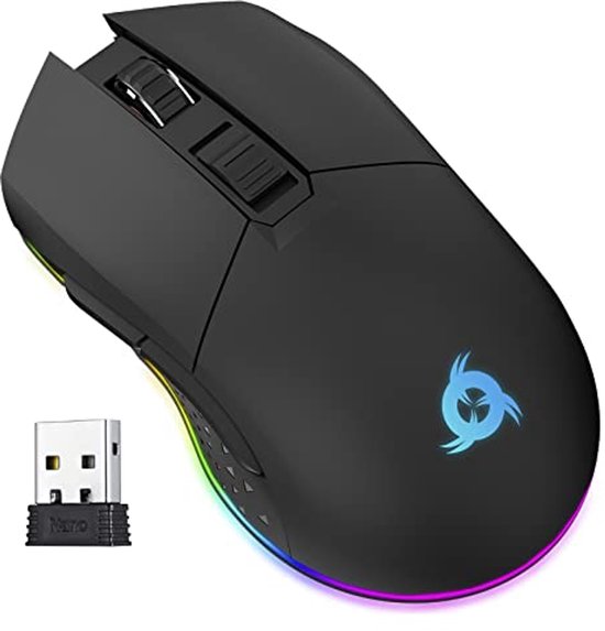 Draadloze Gaming Muis RGB - Oplaadbaar met Hoog Precisie Sensor en Lange Batterijduur - 10.000 DPI Instelbaar met Meerdere Modi - Nieuwe 2023+ van Merkloos