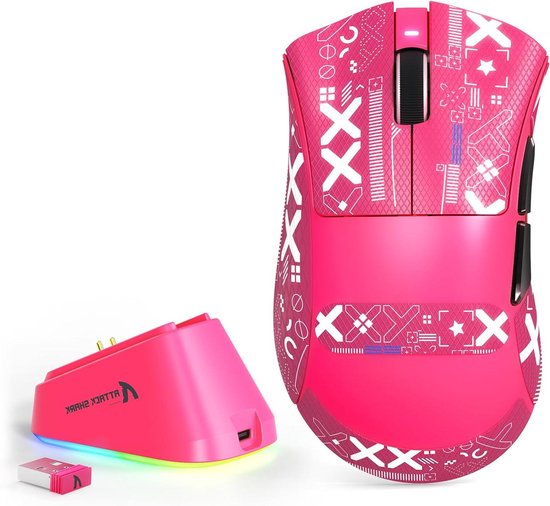 Draadloze Gamingmuis - Lichtgewicht Muis - PC Gaming - Drievoudige Connectiviteit - 62 gram - Bessenrood van Merkloos