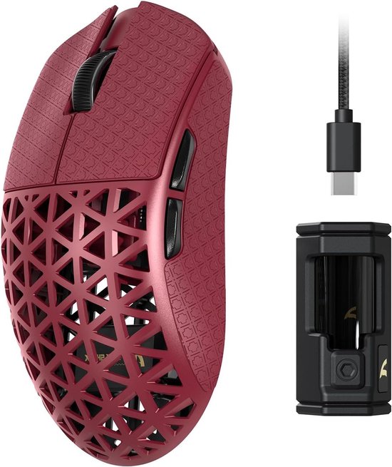 Draadloze Gamingmuis - Ultralichte Muis - Snelle Games - 8KHz Draadloze Pollingsnelheid - 39 gram - Rood
