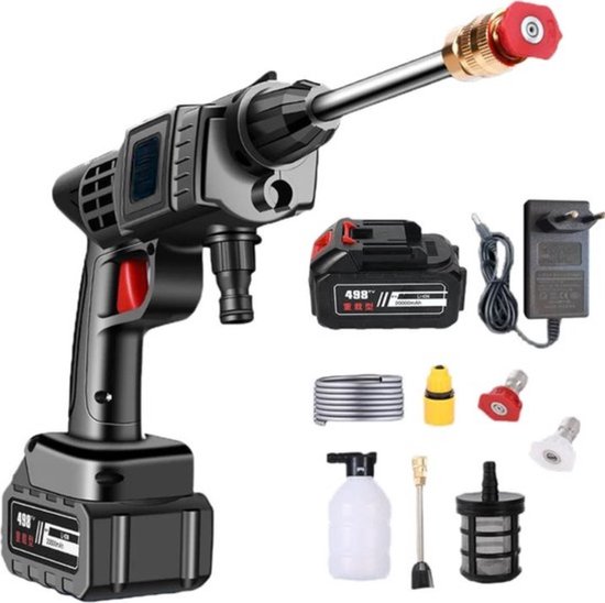 Draadloze Hogedrukreiniger - 21V Batterij - Inclusief Zwarte Accessoires - Compact Design van MOOS