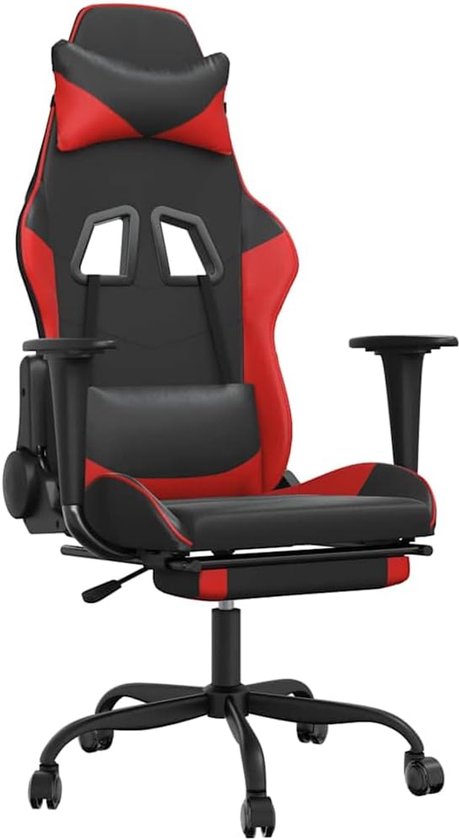 Draaibare Gamestoel - Comfortabele Stoel - Ontspannen Zitten - Met Massagefunctie - Verstelbare Hoogte - Zwart Rood