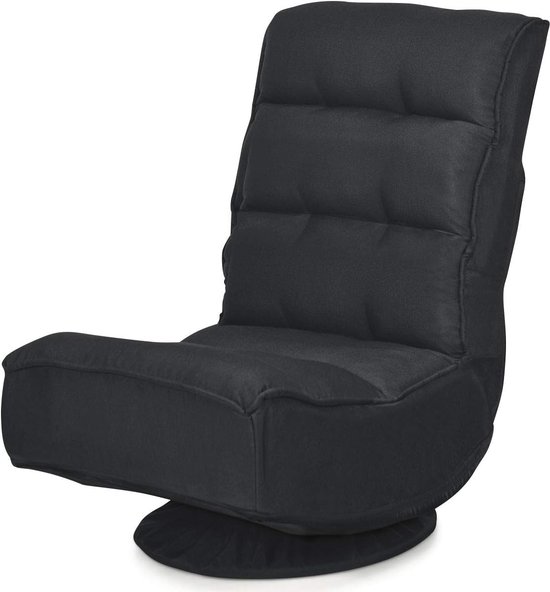 Draaibare Vloerstoel met Verstelbare Rugleuning - Comfortabele Inklapbare Luie Sofa voor Meditatie en Gaming - Tot 120 kg Belastbaar - Zwart