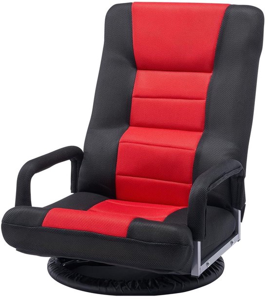 Draaibare Vloerstoel - Zitmeubel - Ontspannen Lezen - 6 Verstelbare Posities - 54 x 66 x 76 cm - Rood Zwart