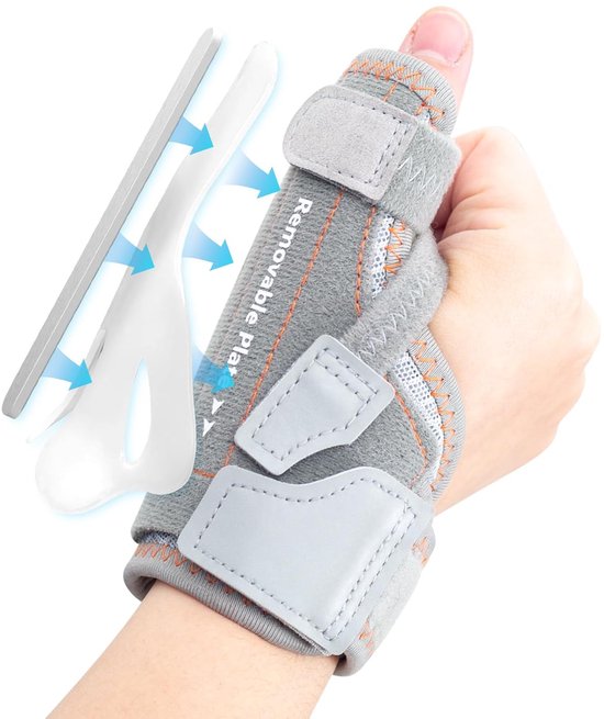 Duimbrace rechts & links, universele duimspalk met 2 spalken voor ultrasterke ondersteuning, duimorthese voor duimzadelgewricht, artritis, tendinitis (Grijs, S/M)