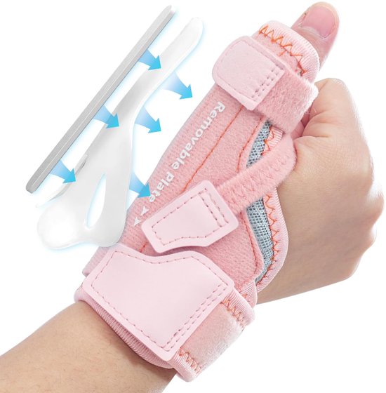 Duimbrace rechts & links, universele duimspalk met 2 spalken voor ultrasterke ondersteuning, duimorthese voor duimzadelgewricht, artritis, tendinitis (Roze, M/L)