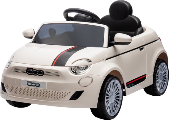 Eco Toys - Elektrische Fiat 500 Kinderauto - Wit - Met Afstandsbediening, Claxon & Verlicht Dashboard - Snelheid 3,2 km/u - Vanaf 3 Jaar - Max. 30 kg van Eco Toys