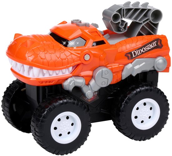Eddy Toys Dino Auto - Dino Auto met Licht en Geluid - Dinosaurus Auto met Grote Wielen - Werkt op 3x AA Batterijen - Oranje/Zwart/Grijs van Merkloos
