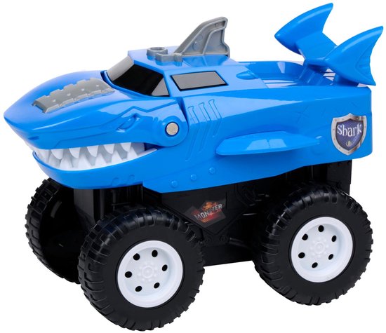 Eddy Toys Haai Auto - Shark Car met Licht en Geluid - Speelgoed Auto met Grote Wielen - Monstertruck - Werkt op 3x AA Batterijen - Blauw/Zwart/Wit van Merkloos