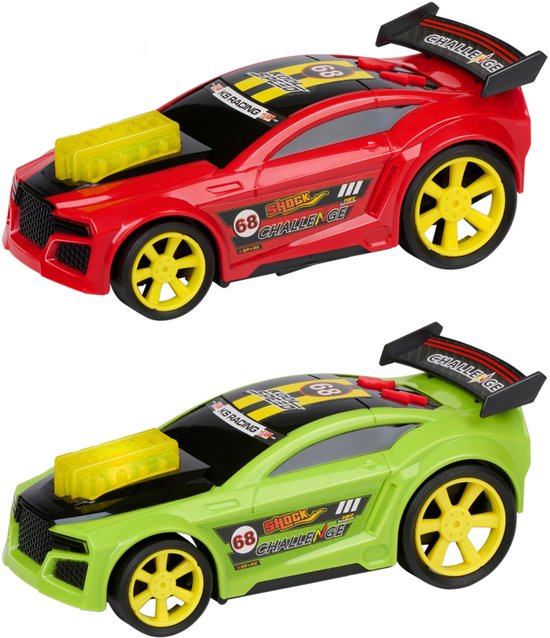 Eddy Toys Raceauto Licht & Geluid - Speelgoed Auto met Licht en Geluidseffecten - Raceauto met Spoiler en Grote Wielen - 1 Willekeurige Kleur Rood of Groen van Merkloos