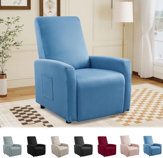 Elastische bankhoes voor relaxfauteuil, 1-zits, waterdicht, met opbergzakken, ideaal voor tv-stoelen en fauteuils (blauw, 4 stuks)