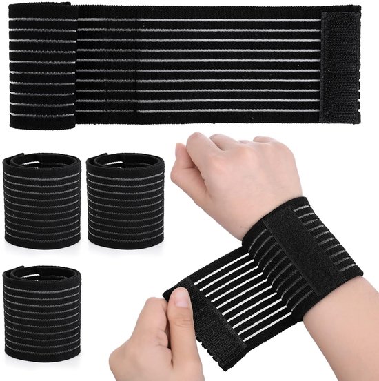 Elastische Polsband Wrap 4 Stuks Ademend Polyester Mouw Compressie Brace Polsband Hand Ondersteunt Splint Ondersteuning Riem voor Tennis Gym Sport Mannen Vrouwen