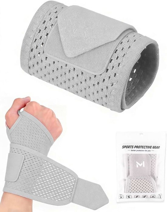 Elastische polsbandage, ademende carpaal tunnelbandage, polsbandage voor peesontsteking, polspijn, verstuiking, fitness, linker- en rechterhand (grijs)