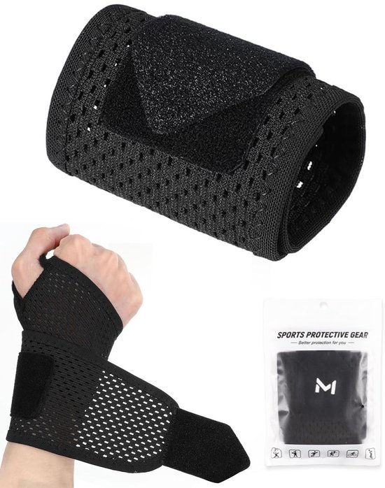 Elastische polsbandage, ademende carpaal tunnelbandage, polsbandage voor peesontsteking, polspijn, verstuiking, fitness, linker- en rechterhand (zwart)