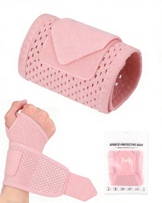 elastische polsbandage, ademende carpaal tunnelbandage, polsbandage voor tendinitis pols, gewrichtspijn, verstuiking, fitness, linker- en rechterhand (roze)