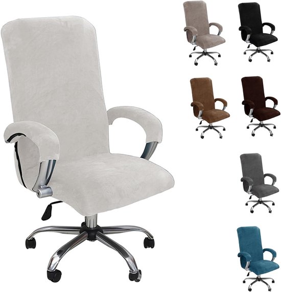 Elastische Velours Stoelhoes voor Kantoorstoel met Armleuningen - Verwijderbare en Wasbare Bescherming voor Gaming en Kantoorstoelen (Ivory Wit, XL)