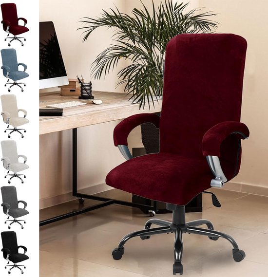Elegante Velours Stoelhoes voor Kantoorstoel met Armleuningen - Verstelbare Hoes voor Hoge Rug Gaming Stoel - Elastische Bescherming in Wijnrood - XL