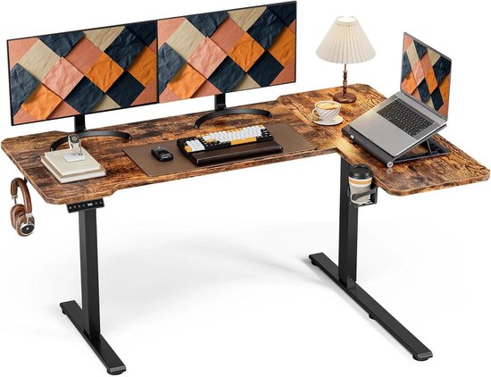 Elektrisch Bureau - Hoogte Verstelbaar - Thuiswerken Ergonomisch - Stil Liftsysteem - 150 x 100 CM - Vintagebruin