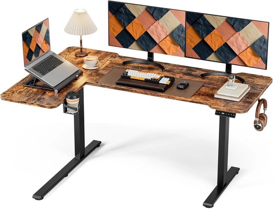 Elektrisch Verstelbaar Bureau - Hoogte Verstelbaar Bureau - Ergonomisch Werken - Stil Liftsysteem - 150 x 100 CM - Vintagebruin