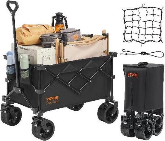 EliteNest® - Opvouwbare Strandwagenkar - Bolderkar - Terreinwielen - Drankhouders - Ergonomische Handgreep - 100 kg Draagvermogen - Gemakkelijk Opvouwbaar van EliteNest