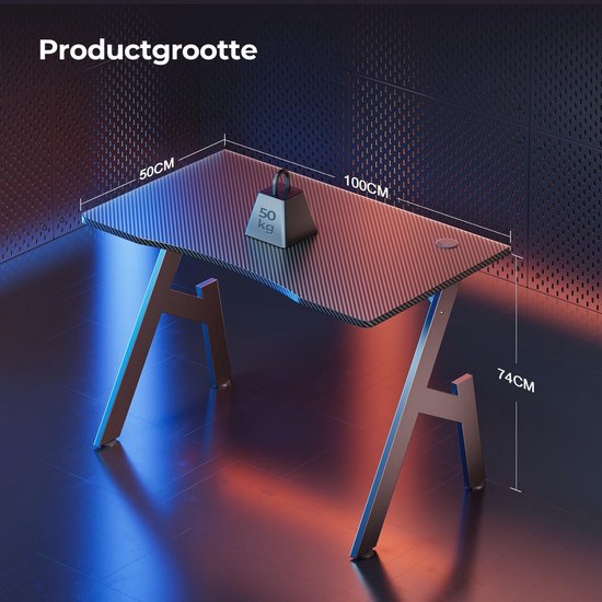 Ergonomisch Gaming Bureau 100 x 50 cm met Koolstofvezel Tafelblad - Stabiele PC-tafel voor Studie en Werk - Zwart van JIALIANGXING