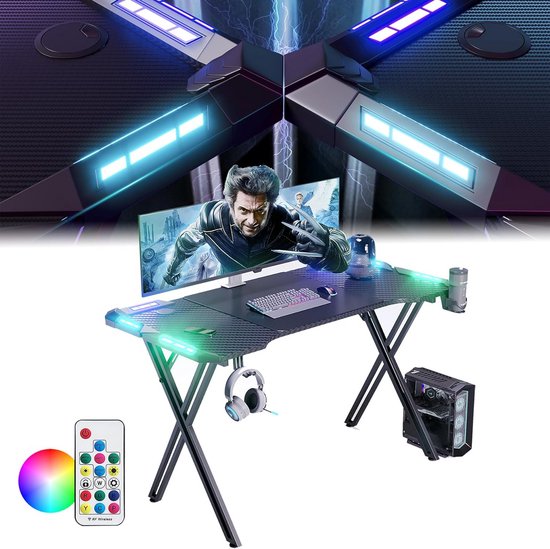 Ergonomisch Gaming Bureau 120 x 60 cm met Bekerhouder en Hoofdtelefoonhaak van Merkloos