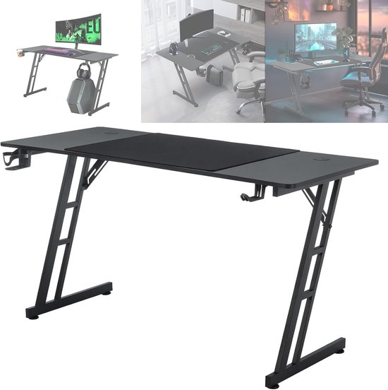 Ergonomisch Gaming Bureau met Bekerhouder en Koptelefoonhaak - 120x60 cm van Merkloos