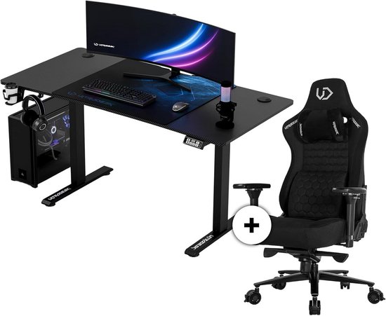 Ergonomisch Gaming Bureau met Elektrische Hoogteverstelling en XXL Muispad - Blauw van Merkloos
