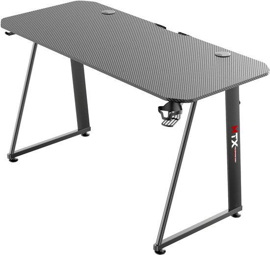 Ergonomisch Gaming Bureau met Kabelbeheer, Bekerhouder en Koptelefoonhouder - 140x60 cm van Merkloos