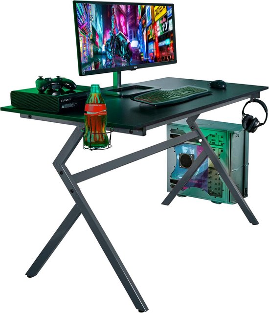 Ergonomisch Gaming Bureau met Koptelefoonhaak, Bekerhouder en Kabelbeheer van Merkloos