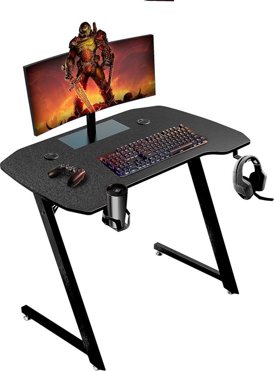 Ergonomisch Gaming Bureau met Koptelefoonhouder en Bekerhouder - 100x60 cm van Merkloos