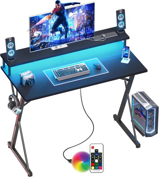 Ergonomisch Gaming Bureau met LED en Stopcontacten - 120x50cm van Merkloos