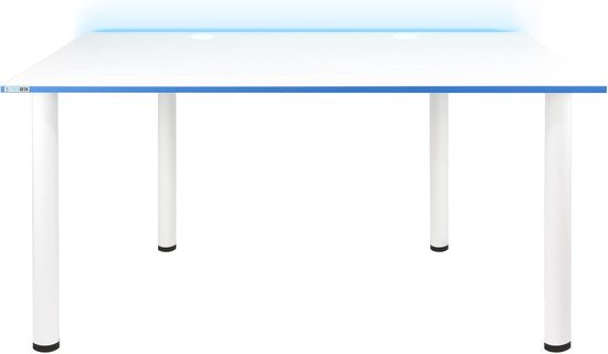 Ergonomisch Gaming Bureau met LED Verlichting voor PC en Thuiswerkplek, Wit/Blauw