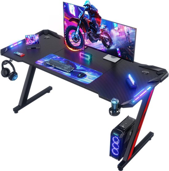 Ergonomisch Gaming Bureau met RGB Verlichting en Accessoires, 160 x 60 cm van Merkloos