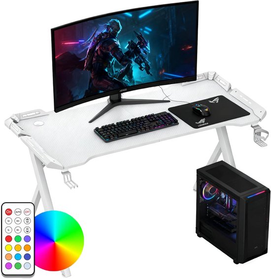 Ergonomisch Gaming Bureau met RGB Verlichting en Kabelmanagement van Merkloos