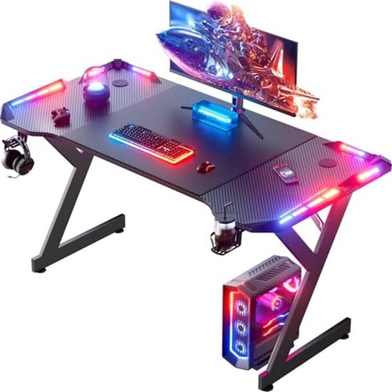 Ergonomisch Gamingbureau met LED Verlichting 160x60 cm – Ideaal voor Studie en Spel van Merkloos
