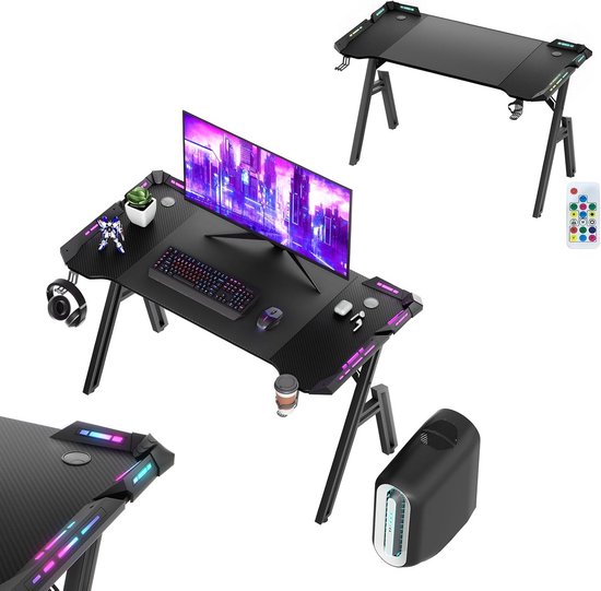 Ergonomisch Gamingbureau met RGB Verlichting en Koolstofvezel Oppervlak van Merkloos