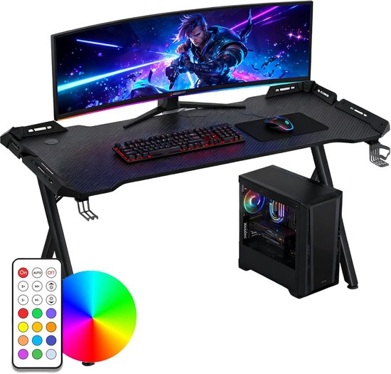 Ergonomisch LED Gaming Bureau met RGB verlichting en Kabelmanagement van Merkloos