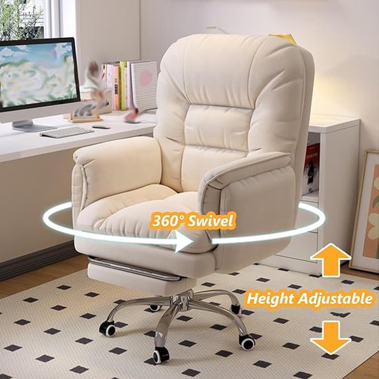 Ergonomische 360° Draaibare Bureaustoel met Verstelbare Hoogte, Kantelfunctie, Gepolsterde Rugleuning en Optionele Voetensteun – Comfortabele Home Office & Gaming Stoel van Merkloos
