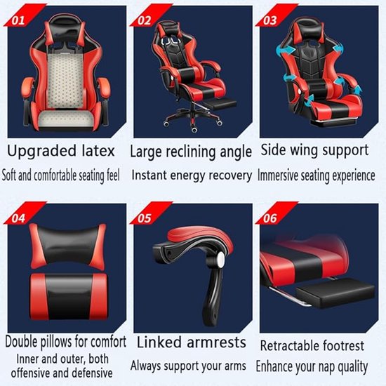 Ergonomische Bureaustoel 64x112 cm – Luxe Chefsessel van Kunstleer met Verstelbare Hoogte, 360° Draaibaar, Kantelbare Rugleuning & Tot 180 kg Belastbaar – Home Office & Gaming Stoel van Merkloos