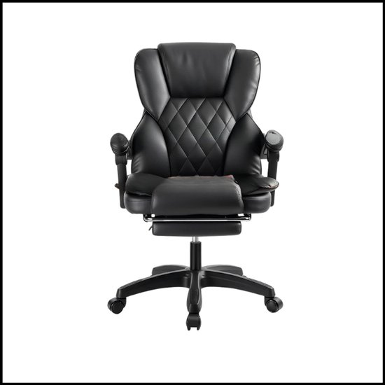 Ergonomische Bureaustoel Met Hoofdsteun - Verstelbare Draaistoel - Comfortabel Design - Met Voetsteun - Zwart Kunstleer van Merkloos