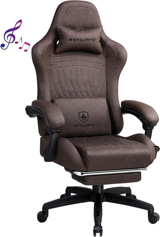 Ergonomische Gamestoel - Bureau Stoel - Gaming en Kantoor - Met Voetensteun en Luidsprekers - 136 kg Belastbaar - Lichtbruin van Merkloos