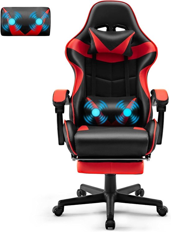 Ergonomische Gamestoel - Comfortabele Stoel - Langdurig Zitten - Ingebouwde Massage - Tot 135 kg - Rood