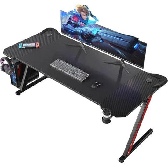 Ergonomische Gametafel 180 x 80 cm met Z-frame, Bekerhouder en Hoofdtelefoonhaak van Merkloos