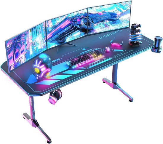 Ergonomische Gaming Bureau 160x75 cm met Grote Muismat en Kabelbeheer van Merkloos