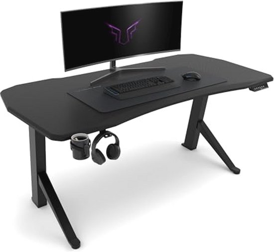 Ergonomische Gaming Bureau met Elektrische Hoogteverstelling - Zwart - 180x80cm van Merkloos