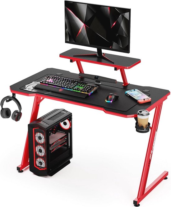 Ergonomische Gaming Desk met Koolstofvezel Tafelblad en Verstelbare Monitorplank