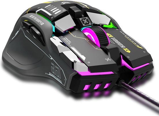 Ergonomische Gaming Muis met 12 Programmeerbare Knoppen, 6 Instelbare DPI-niveaus en 13 RGB Verlichtingsmodi van Merkloos